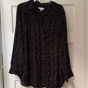 Plus Size 2X Elegant Black Patterned Women's Top